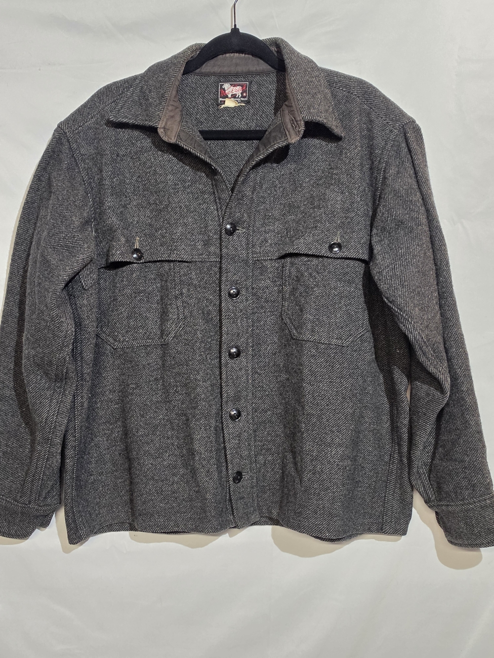 Vtg 50s Woolrich Gray Diagonal Twill Wool Shirt Jacket Black Tag Sz 48 XL